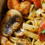 Pesto Shrimp Fettuccine in Mushroom Garlic Sauce