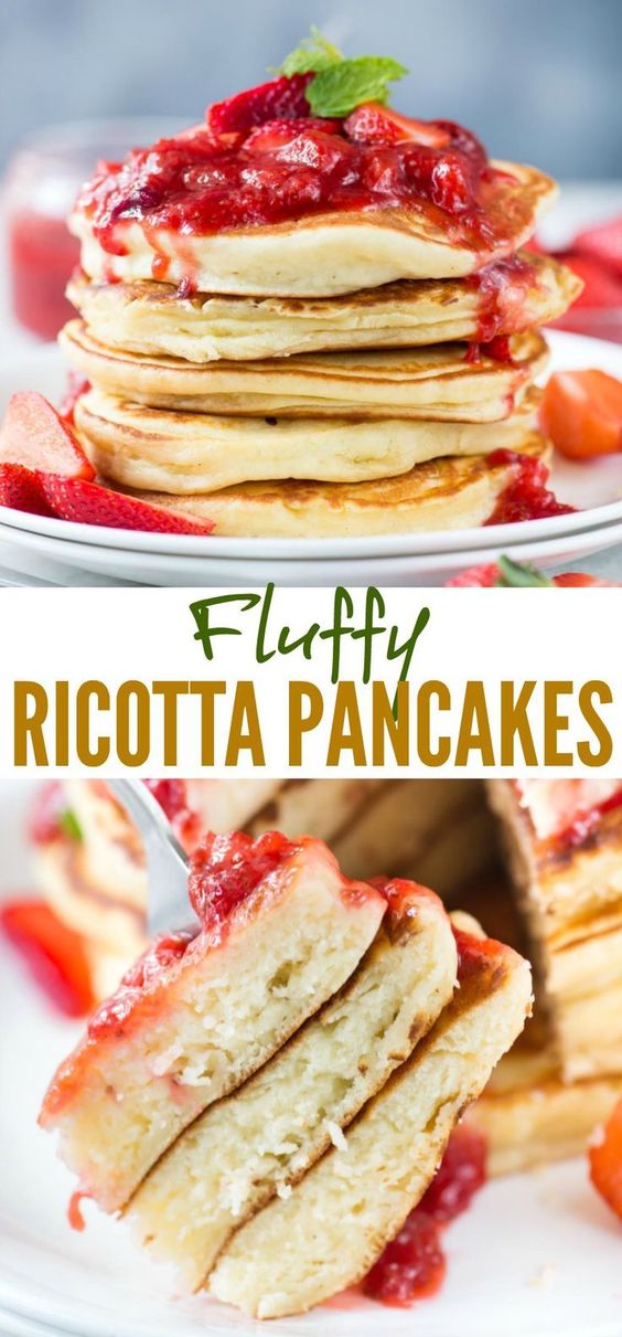 Fluffy-Ricotta-Pancakes-With-Strawberry-Sauce