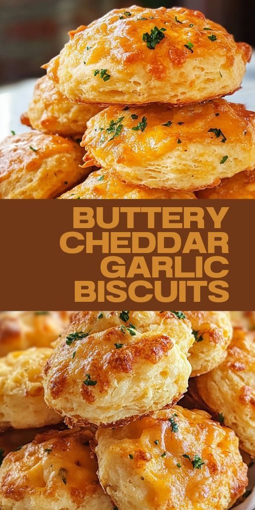 Golden-brown cookies with visible flecks of cheddar cheese and herbs, laid out on a wooden board next to garlic and cheese shavings.