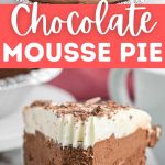 chocolate mousse in a transparent glass, decorated with grated chocolate and a branch of mint, close -up - air texture and glossy surface of the dessert are emphasized by soft light.
