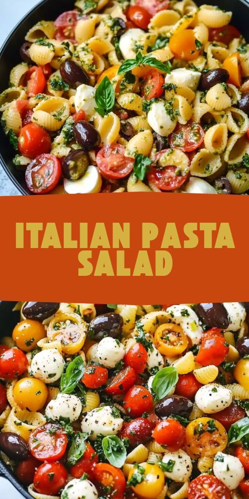 Italian pasta salad in a deep white bowl: multi-colored pasta, tomatoes, olives and greens close-up.