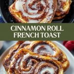 Golden toasted cinnamon rolls laid on a plate with melted butter on top and a sprinkle of sugar and cinnamon, the background is a cozy breakfast.