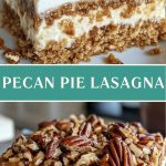 Lazanya walnut pie in the section close -up: layers of dough, walnut fillings and creams are visible, against the background of a wooden cutting board.