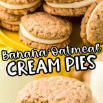 portioned banana cream pies in mini-forms with lush cream and slices of fresh banana on top, on a light wooden surface.