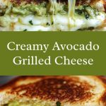Crispy grilled sandwich with melted cheese and avocado, served on a wooden board with a slight smoke.