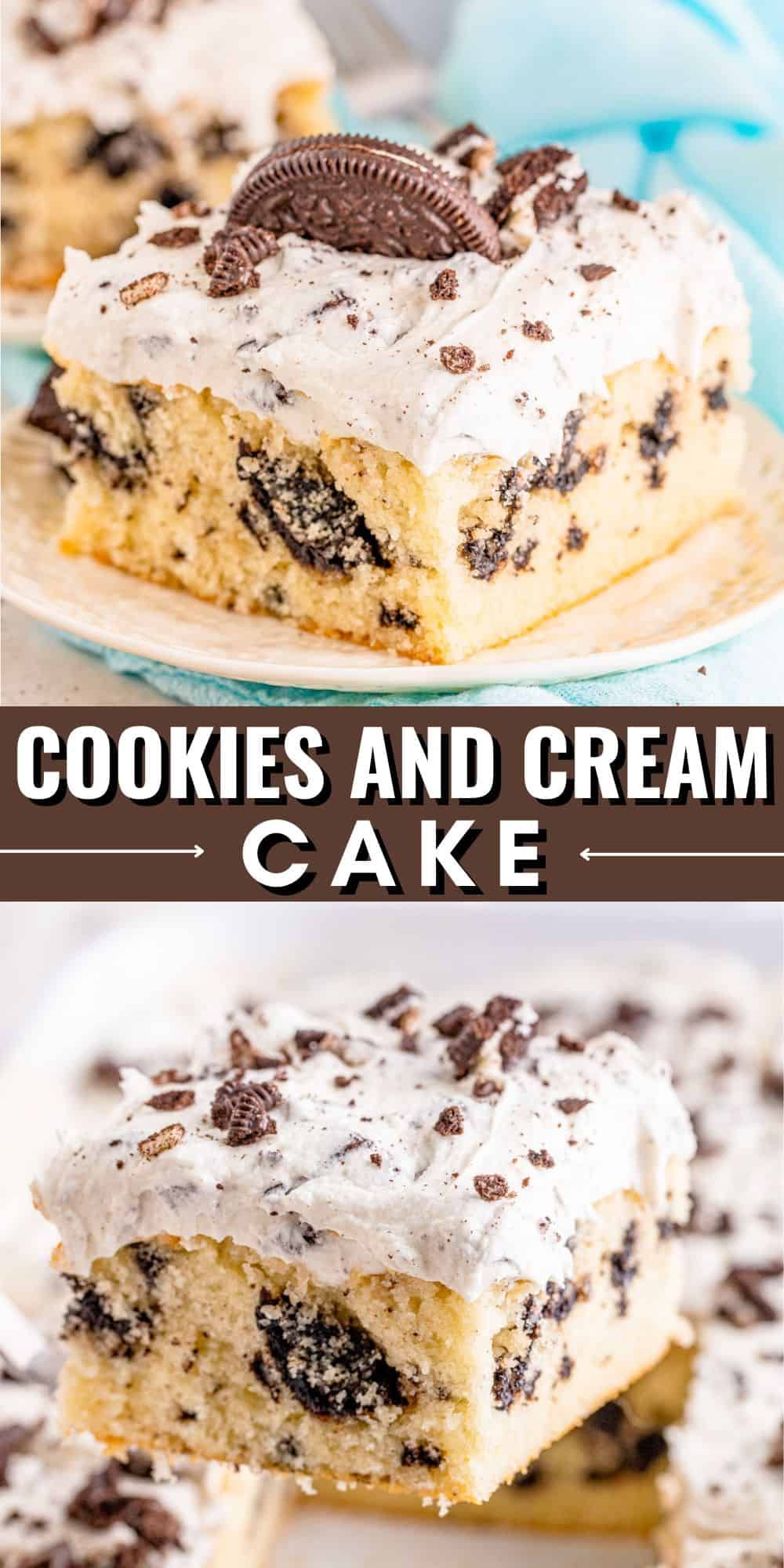 Sliced ​​cream cake with layers of cookies and cream on a white plate, sprinkled with crumbs, against the background of a wooden table.