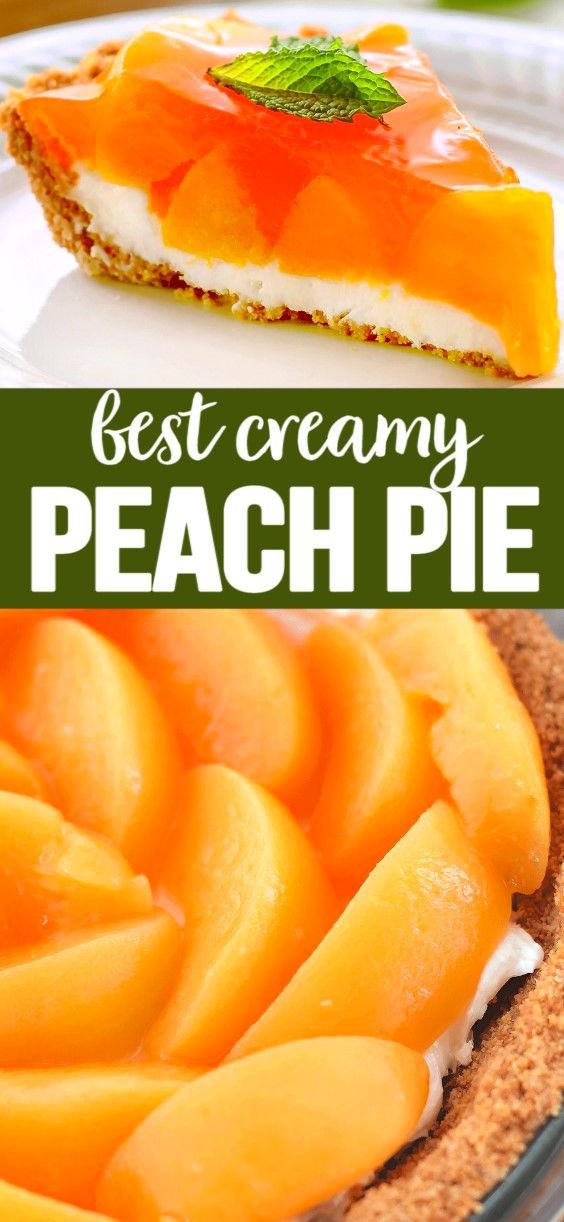 A slice of creamy peach pie with cream filling and fresh peach slices on a white plate, against the background of a light kitchen table.