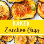 Golden brown, thin zucchini chips, evenly baked, laid out on parchment or a wooden board, with a light sprinkling of herbs and salt, look crisp and delicious.