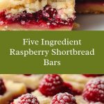 Sliced raspberry shortbread bars with a bright berry filling and crumbly golden crumble, laid on parchment, next to fresh raspberries and green mint on a wooden surface.