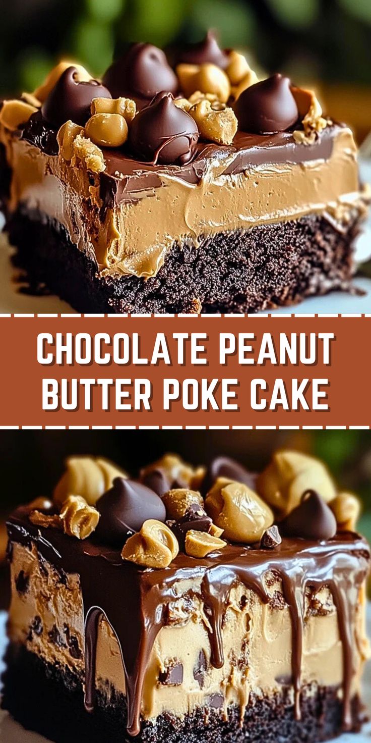 a portion of chocolate cake with peanut oil on a plate - a thick chocolate layer decorated with chocolate icing and crumbs of fried peanuts.