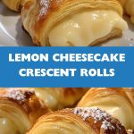Ruddy crescent-shaped buns with lemon filling inside, served on a white plate, one broken to show the creamy filling.
