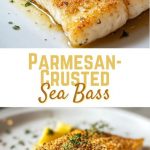 golden fried fish fillet with a crust of Parmesan, served with lemon slic and greens on a white plate.