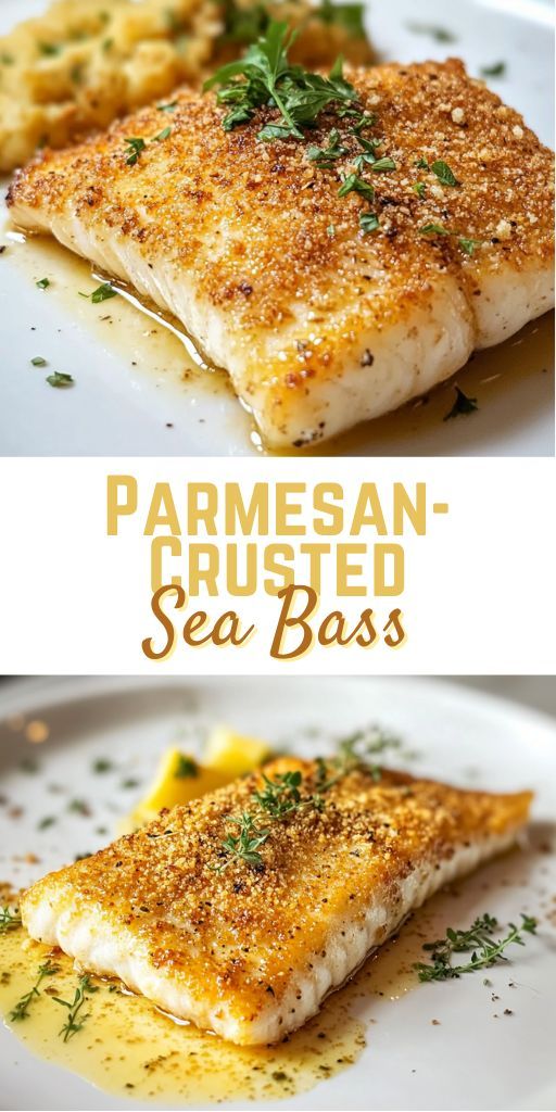 golden fried fish fillet with a crust of Parmesan, served with lemon slic and greens on a white plate.