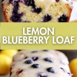 Slices of lemon blueberry bread with bright berries inside and a golden crust, served on a plate next to a cup of tea.