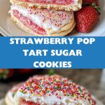 sugar cookies with pieces of fresh strawberries on a plate decorated with berries.