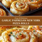 Golden pizza rolls with garlic and Parmesan, served on a wooden board with melted cheese and a cup of sauce on the side.
