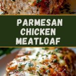 Chicken meatloaf with garlic and Parmesan, sliced ​​and served on a wooden board with herbs.