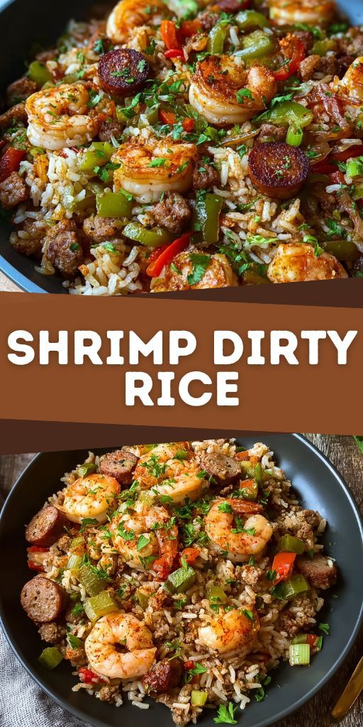 A plate of fragrant rice with fried shrimp, garnished with herbs and lemon wedges on a light background.