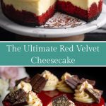 Red Velvet Cheesecake with a smooth creamy topping on a decorative plate.