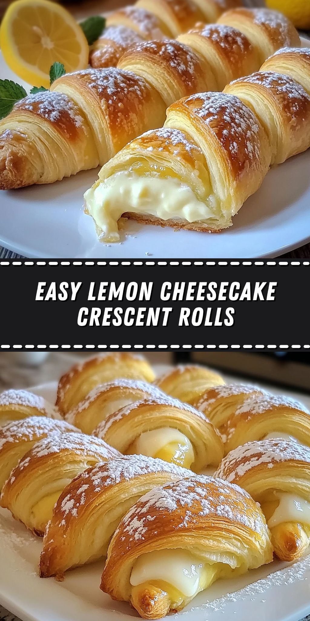 Lemon cheesecake rolls with delicate cream and powdered sugar on a plate.
