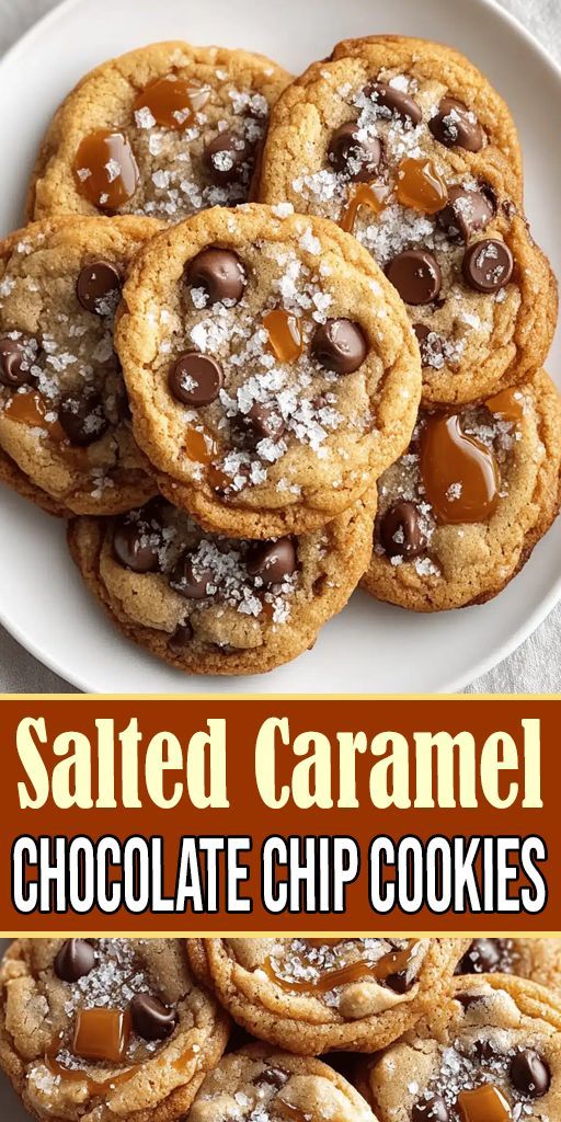 Close-up of salted caramel and chocolate chip cookies on a plate.