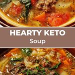 Hearty keto soup in a deep bowl with rich broth and creamy texture