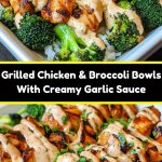 Juicy slices of grilled chicken with bright green broccoli, covered in a rich, creamy garlic sauce, deliciously served on a plate.