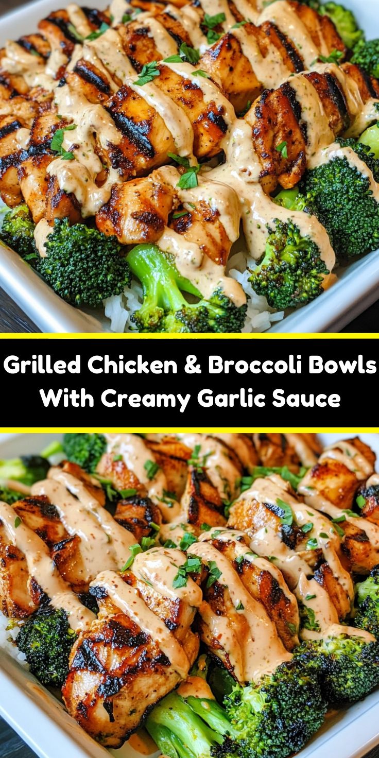 Juicy slices of grilled chicken with bright green broccoli, covered in a rich, creamy garlic sauce, deliciously served on a plate.