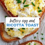 A crispy toast topped with creamy ricotta cheese and a perfectly placed egg, creating an ideal contrast of creamy and crunchy textures.