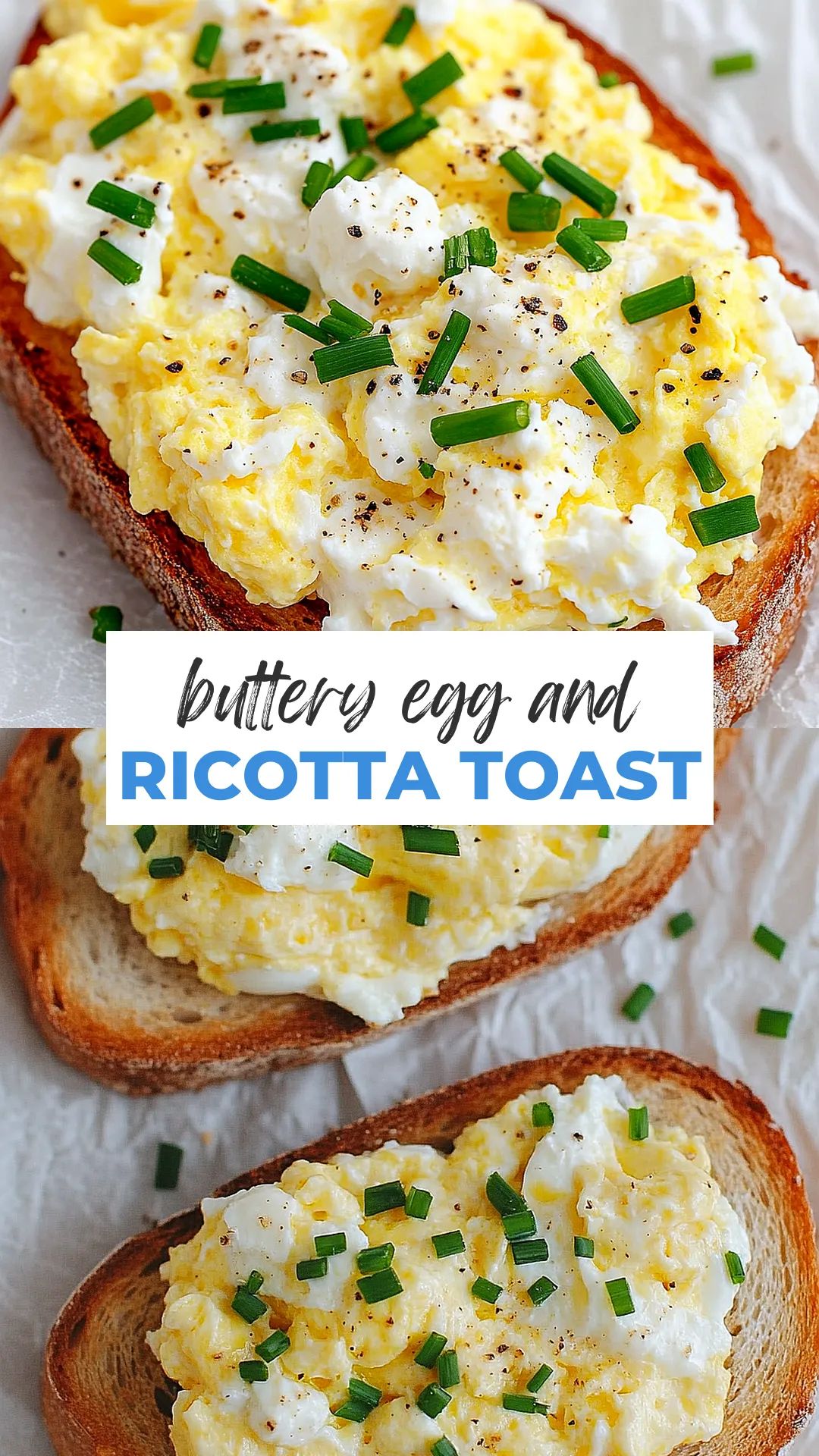 A crispy toast topped with creamy ricotta cheese and a perfectly placed egg, creating an ideal contrast of creamy and crunchy textures.