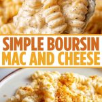The macaroni is coated in a smooth creamy cheese sauce with boursin, served hot and looking extra creamy and delicious.