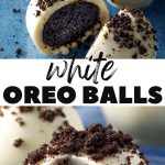 Christmas sweet balls made from white Oreo cookies, neatly arranged on a festive plate and looking like winter snowballs.
