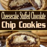 Close-up of chocolate chip cookies with cheesecake filling