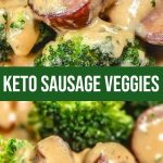 Baked cauliflower and broccoli with sausage in a baking dish