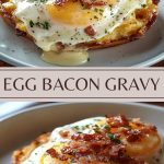 Potato pancakes with egg and bacon sauce on a plate