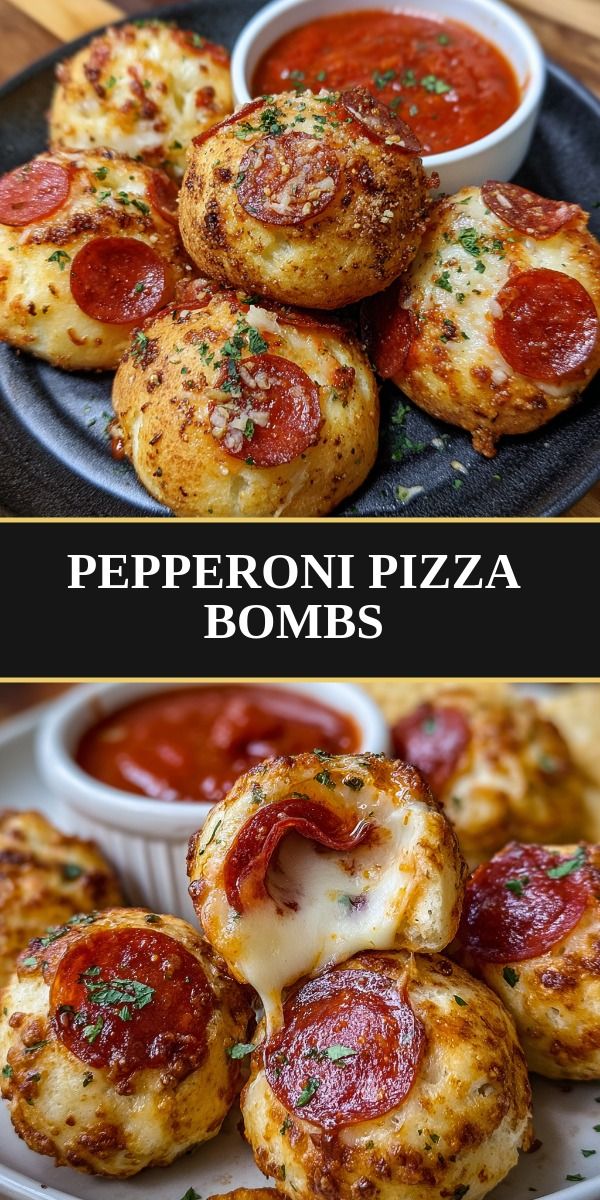 Cheesy pepperoni pizza bombs on a plate
