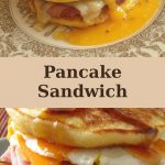 A pancake sandwich with a neat, multi-layered presentation