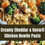 Homemade pasta bows with fried vegetables and cheese