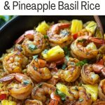 Close-up of spicy jerk shrimp with a tropical garnish.