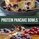 Healthy breakfast - protein pancakes on a light plate.