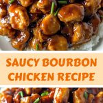 Appetizing pieces of chicken in a caramelized bourbon sauce.