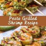 Grilled shrimp with pesto sauce (close-up)