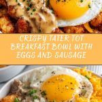 Close-up of a bowl filled with crispy potato balls and melted cheese.