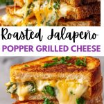 Close-up of a sandwich with cheese and roasted jalapeños