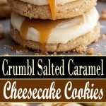 A close-up of a Cheesecake and Salted Caramel Crumbl cookie.