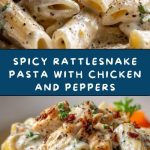 pasta with chicken and spicy sauce on a plate